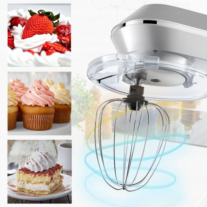 ROBOT KUCHENNY MIKSER PLANETARNY ZESTAW WIELOFUNKCYJNY SREBRNY 6,5L