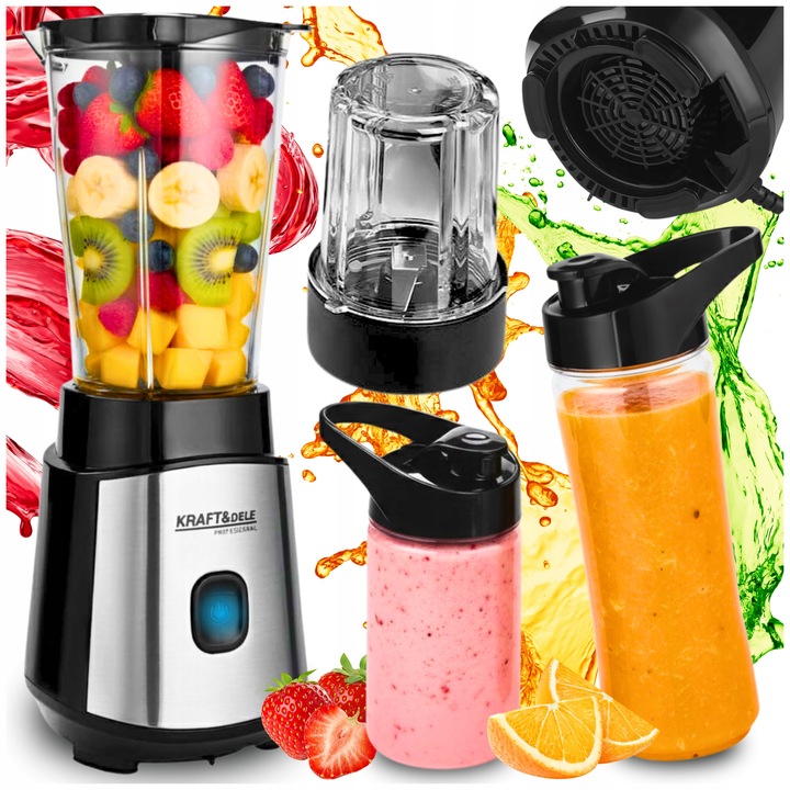 BLENDER KIELICHOWY 1500W MIKSER DO SMOOTHIE KOKTAJLI LODU 2 BIDONY +