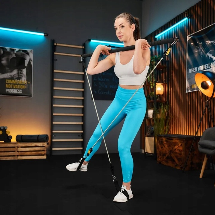 Drążek do ćwiczeń pilatesu kij 4x gumy oporowe ekspandery + etui Trex
