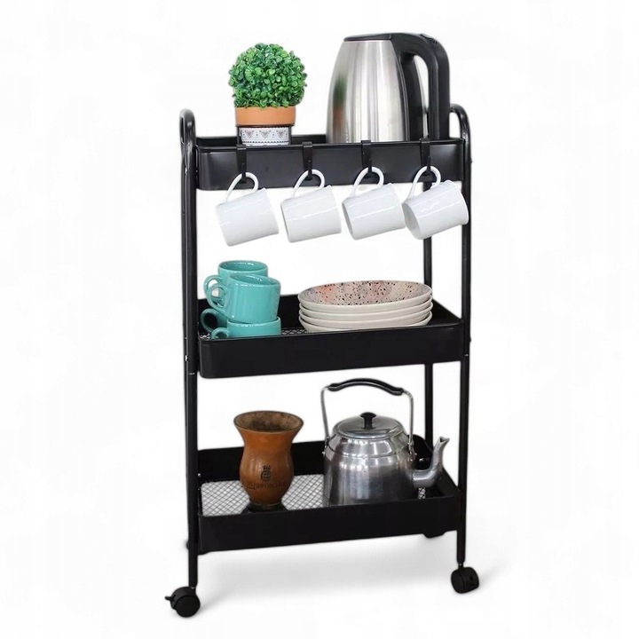 Wózek kuchenny łazienkowy na kółkach z kółkami czarny regał szafka