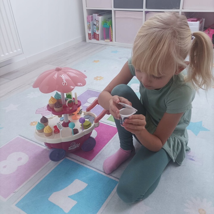 Cukiernia Lodziarnia Sklep Wózek na Kółkach Dźwięk Lody Zestaw + Akcesoria