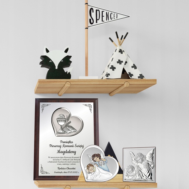 Obrazek Srebrny Pamiątka Chrztu Świętego Prezent na Chrzest + DEDYKACJA