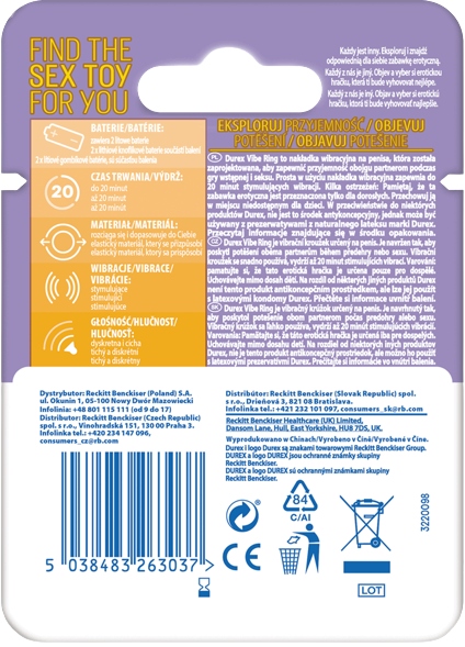 Durex Vibe Ring Nakładka wibracyjna Pierścień Stymulujący Wzmacnia Orgazm