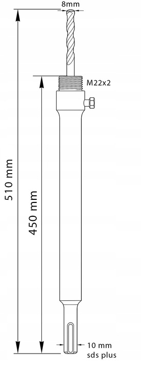 ADAPTER do OTWORNIC PRZEDŁUŻKA 450mm M22x2.0 KORONKI SDS PLUS do