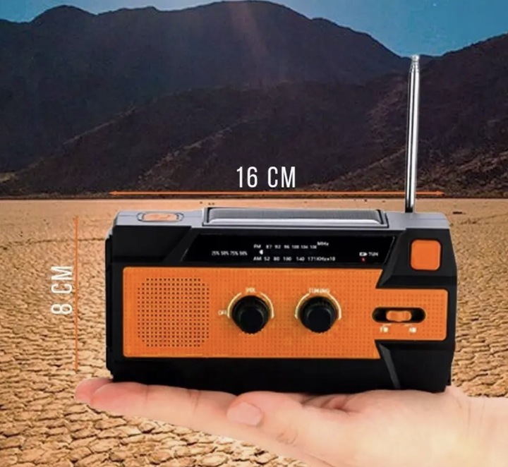 PRZENOŚNE RADIO SOLARNE KORBKA ALARM DYNAMO AWARYJNE LATARKA 4000mAh