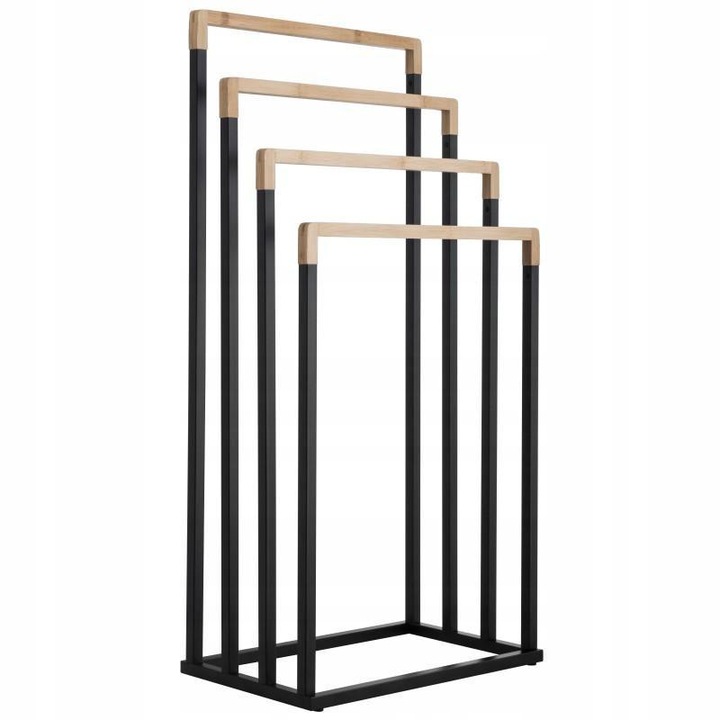 Stojak łazienkowy wieszak na ręczniki czarny stojący do łazienki bambus