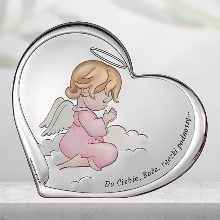 SREBRNY OBRAZEK PAMIĄTKA CHRZTU ŚWIĘTEGO ANIOŁEK ANIOŁ STRÓŻ CHRZEST GRAWER