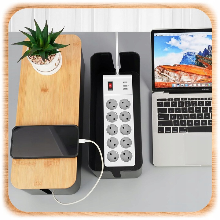 ORGANIZER NA KABLE POJEMNIK PUDEŁKO NA LISTWY KABLI PRZEWODY BOX DREWNO L