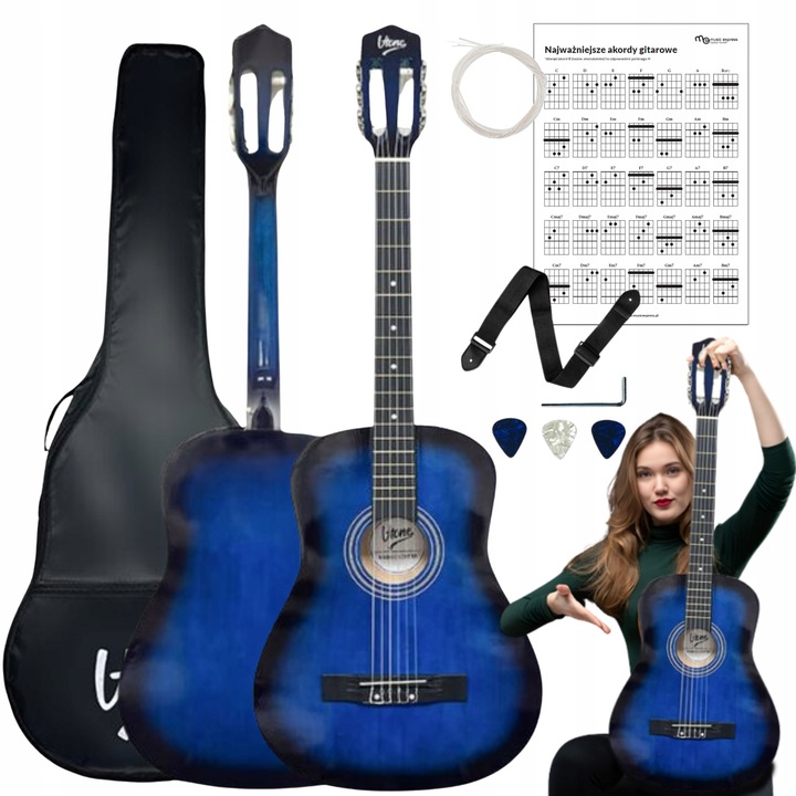 GITARA KLASYCZNA 4/4 DLA POCZĄTKUJĄCYCH DO NAUKI ZESTAW KOSTKI POKROWIEC