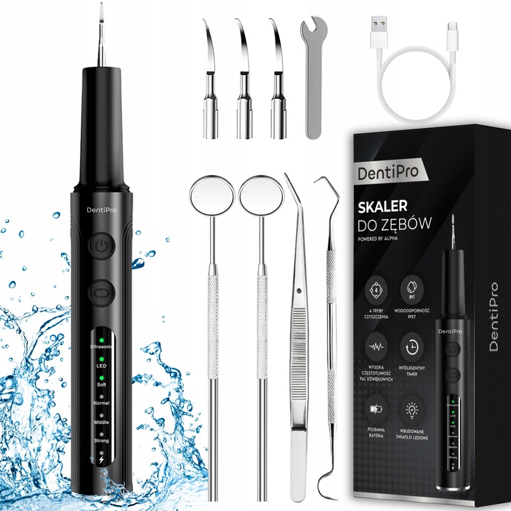Skaler Ultradźwiękowy Do Zębów - 4 tryby do usuwania kamienia nazębnego