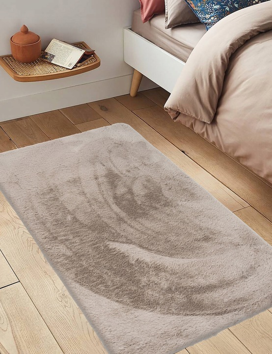 Dywan Pluszowy Rabbit do Sypialni Beżowy Dywanik Puszysty Miękki 60x100cm