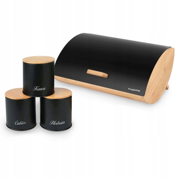 Zestaw CHLEBAK BAMBUSOWY + 3x Puszka KAWA HERBATA CZARNY Konighoffer Cosmic