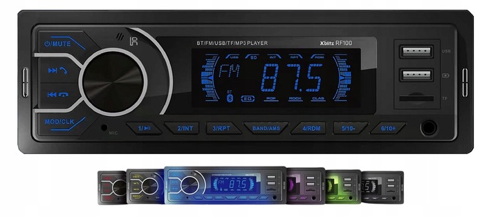 Xblitz RF100 Radio samochodowe Bluetooth USB x2 Micro SD MultiColor