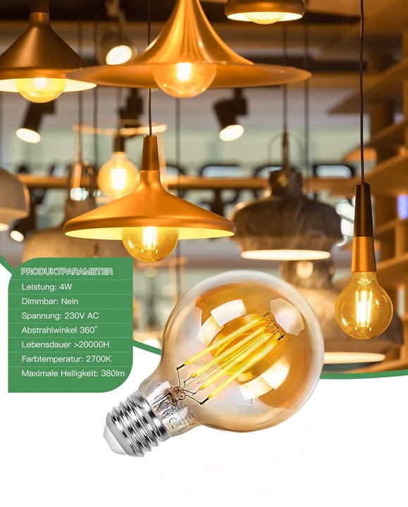 Żarówka LED E27 Vintage Edison 2700K 4W Ciepła Biel Zestaw 4 Sztuki