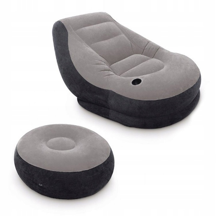 FOTEL DMUCHANY WELUROWY PUFA + PODNÓŻEK INTEX