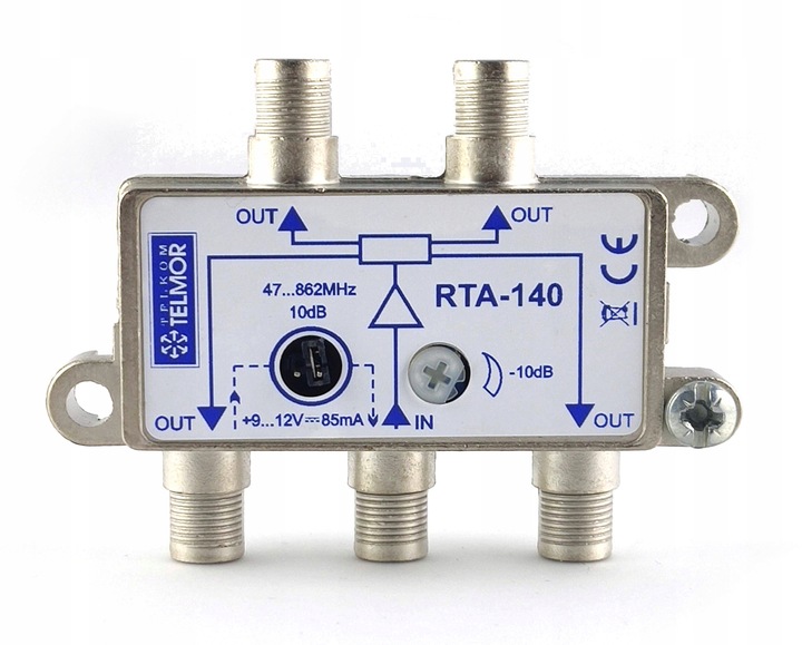 Wzmacniacz z rozdzielaczem Telkom-Telmor RTA-140 + wtyk F