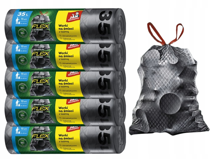WORKI NA ŚMIECI 35L JAN NIEZBĘDNY MAGNUM FLEX & STRONG Z TAŚMĄ 75SZT MOCNE