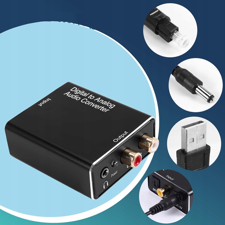 OPTYCZNY KONWERTER COAXIAL TOSLINK/SPDIF RCA 2X CINCH 192KHz ZASILACZ