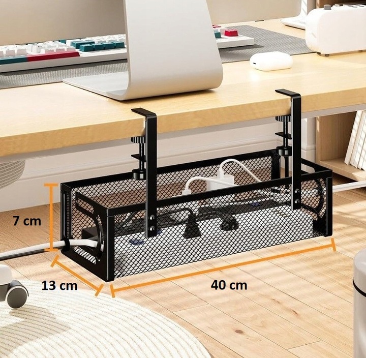 DUŻY ORGANIZER PÓŁKA WIESZAK NA PRZEWODY KABLE POD BIURKO BLAT