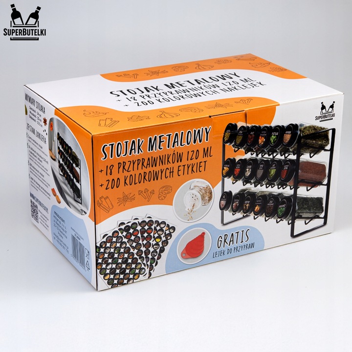 18x POJEMNIKI NA PRZYPRAWY STOJAK PRZYPRAWNIK NAKLEJKI NA PRZYPRAWY +GRATIS