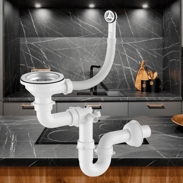 SYFON PRZYŚCIENNY do Zlewu Odpływ CHROM Jednokomorowy z Przelewem