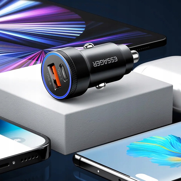 SZYBKA MOCNA Ładowarka Samochodowa USB 54W do telefonu QC3.0 PD 3.0 USB-C