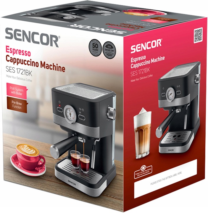 Ekspres do kawy Ciśnieniowy Kolbowy Sencor 1050W 20bar + Spieniacz