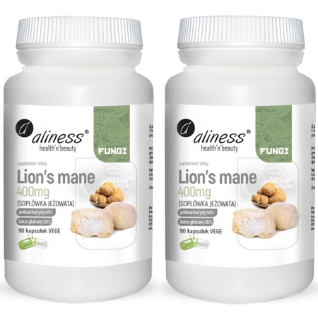 2x LION'S MANE Soplówka jeżowata 400 mg 90 kap ALINESS Koncentracja Pamięć