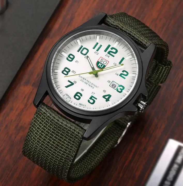 ZEGAREK MĘSKI ZIELONY PASEK PARCIANY Army SOKI Wojskowy