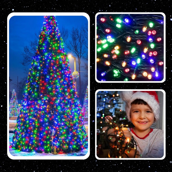 LAMPKI CHOINKOWE 300LED 22m ZEWNĘTRZNE WEWNĘTRZNE MULTIKOLOR ŚWIĄTECZNE