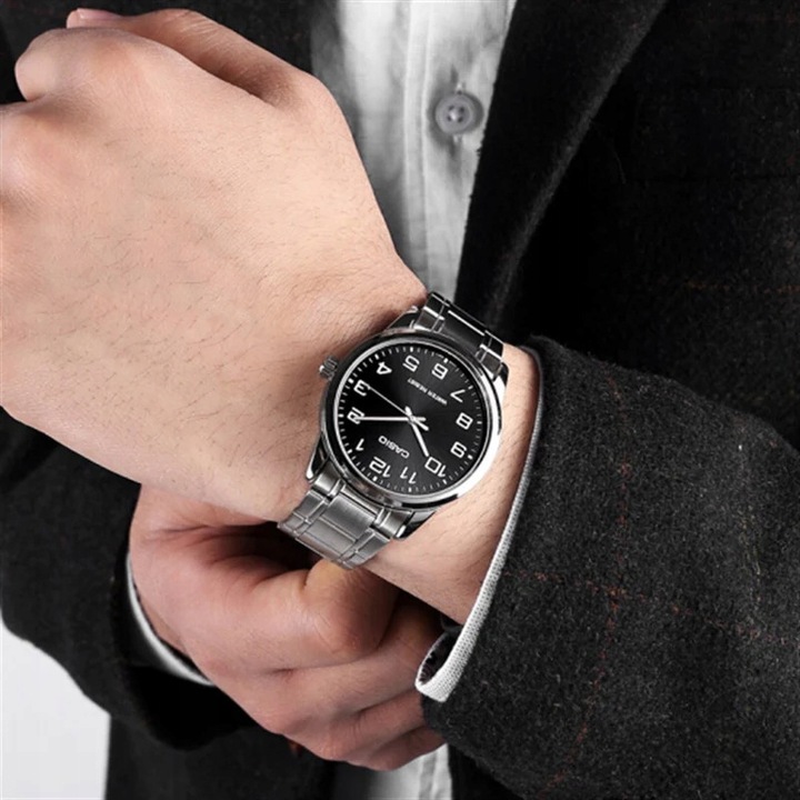 ZEGAREK MĘSKI CASIO HERMAN +BOX +GRAWER stalowy cyfry bransoleta srebrny