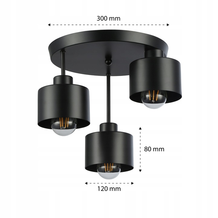 Lampa sufitowa wisząca żyrandol LED 3xE27 oprawa LOFT E27 czarna