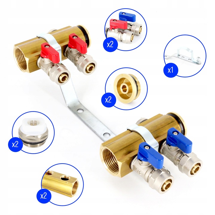Rozdzielacz C.O. 2 obwodów zaworki PEX odpowietrzniki DO GRZEJNIKÓW