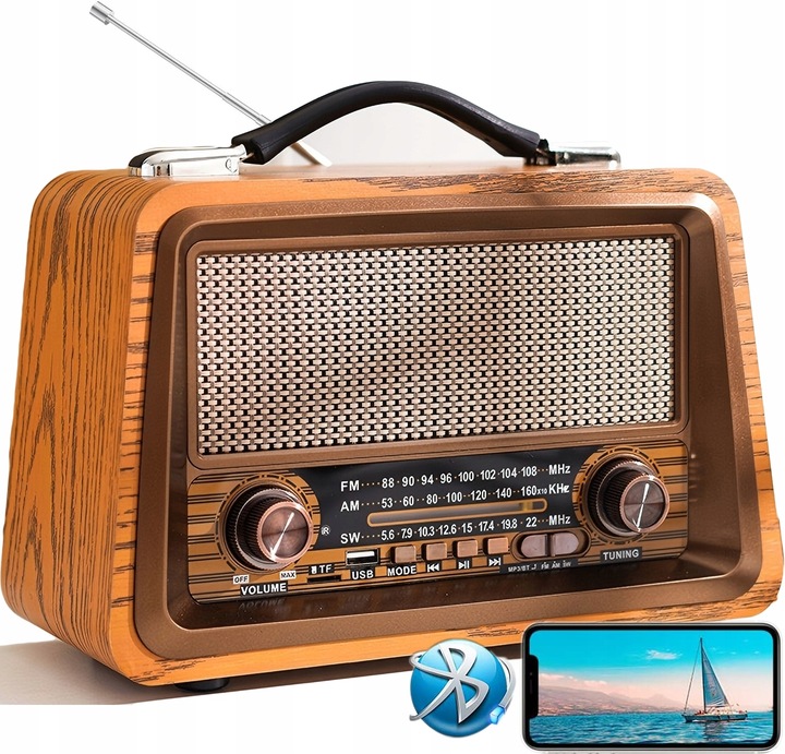 RETRO RADIO SIECIOWO BATRYJNE PRZENOŚNE BLUETOOTH AKUMULATOROWE FM AM