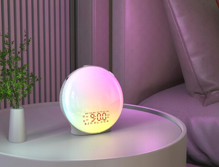 BUDZIK ŚWIETLNY ZEGAR DRZEMKA LAMPKA NOCNA RADIO SYMULATOR WSCHODU