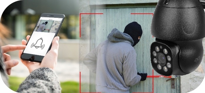 ZEWNĘTRZNA CZARNA BEZPRZEWODOWA KAMERA WIFI OBROTOWA IP 4MPX TUYA SMART DVS