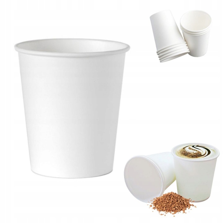 Kubki jednorazowe 100% papier białe do kawy 250ml 100szt bez dopłaty SUP