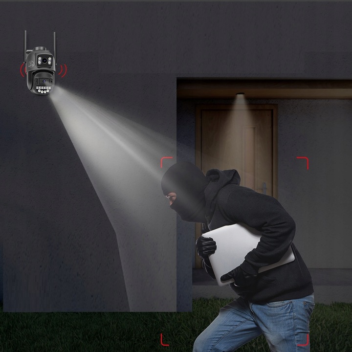 PODWÓJNA KAMERA 2X5MP ZOOM ZEWNĘTRZNA OBROTOWA IP WIFI ALARM DETEKCJA FHD