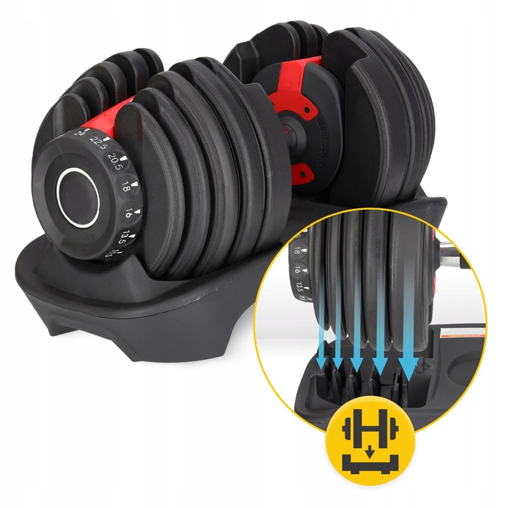 HANTEL REGULOWANY ŻELIWNY Z PODSTAWKĄ HANTLE REGULOWANE 2,5-24KG