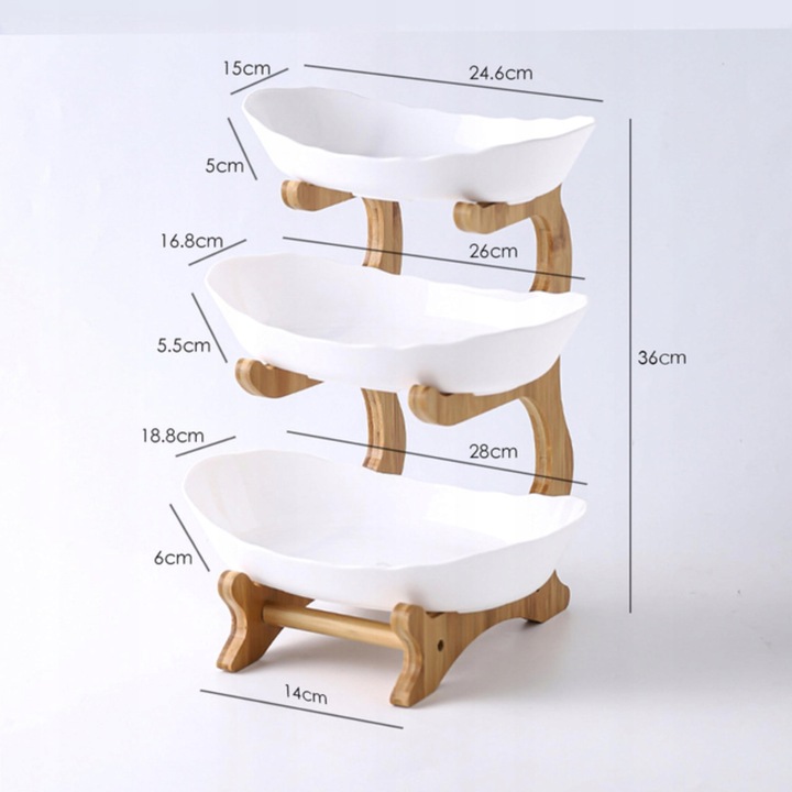 PATERA 3 PIĘTROWA KOSZ NA OWOCE WARZYWA STOJAK BAMBUSOWY TACA DUŻA