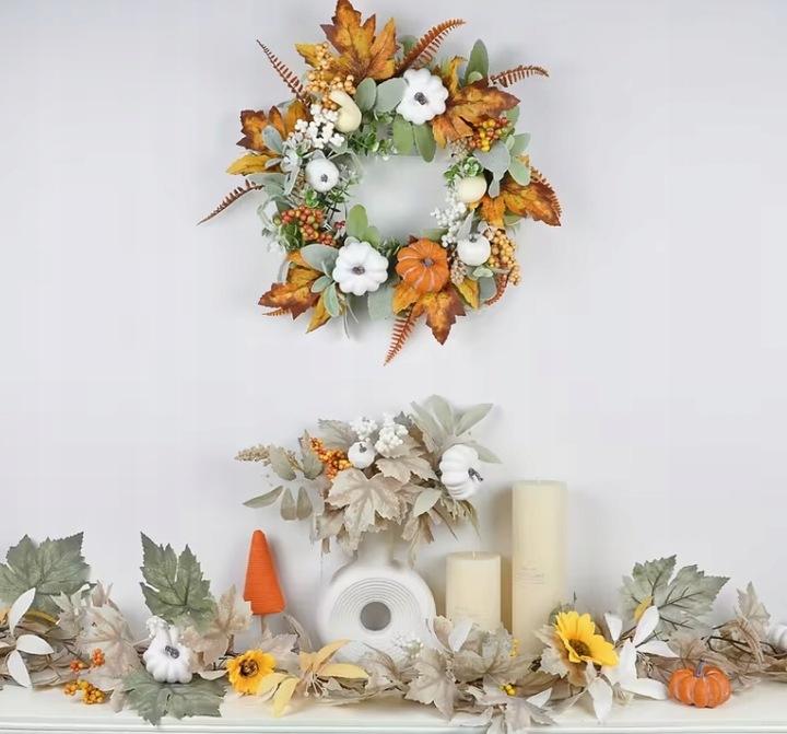 Wieniec wianek na drzwi jesień jesienny dynie Halloween