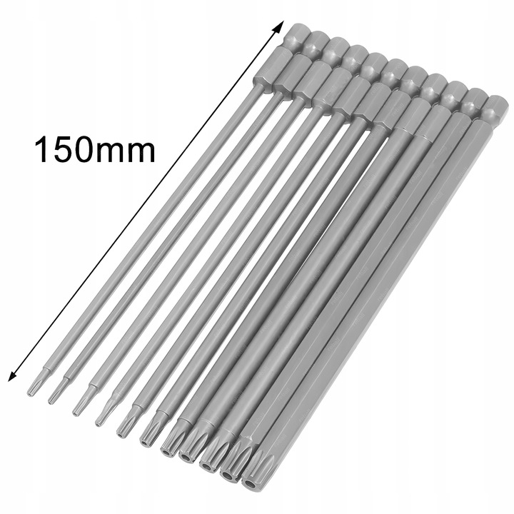 11X DŁUGIE BITY TORX KLUCZE - ZESTAW BITÓW 150mm T6 T15 T20 T25 T27 T30 T40
