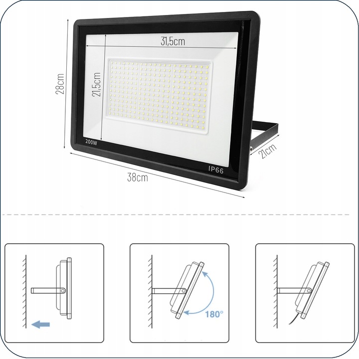 HALOGEN NAŚWIETLACZ LAMPA LED 200W 18000lm IP66 ZEWNĘTRZNY 4500K