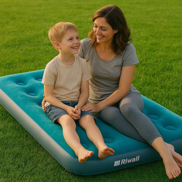 Materac dmuchany Riwall RRD-02 - 191×137×22 cm – welurowy 2-os