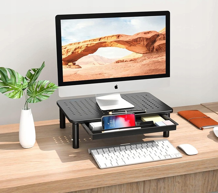 Stolik Pod Laptop Drukarkę Monitor Do 20kg Regulowany Z Szufladą Czarny