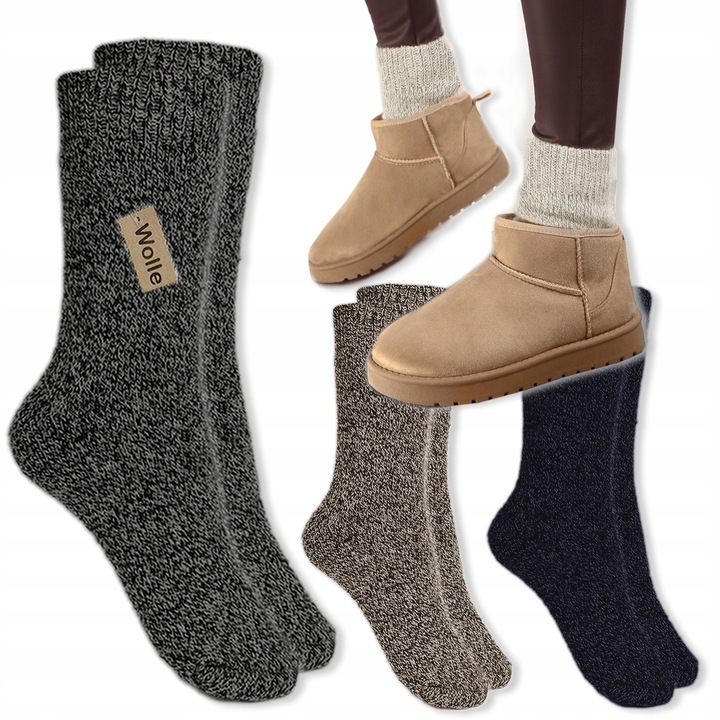 3x ULTRA CIEPŁE SKARPETKI DAMSKIE SKARPETY WEŁNIANE GRUBE Z WEŁNY 35-38