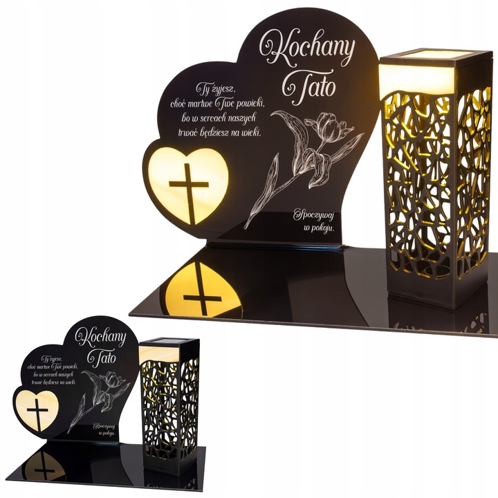 ZNICZ SOLARNY z Grawerem Wieczna Lampka Latarenka LED STATUETKA dla taty