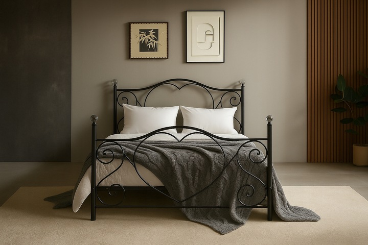 CZARNE ŁÓŻKO METALOWE ZE STELAŻEM 140x200 KRYSZTAŁ