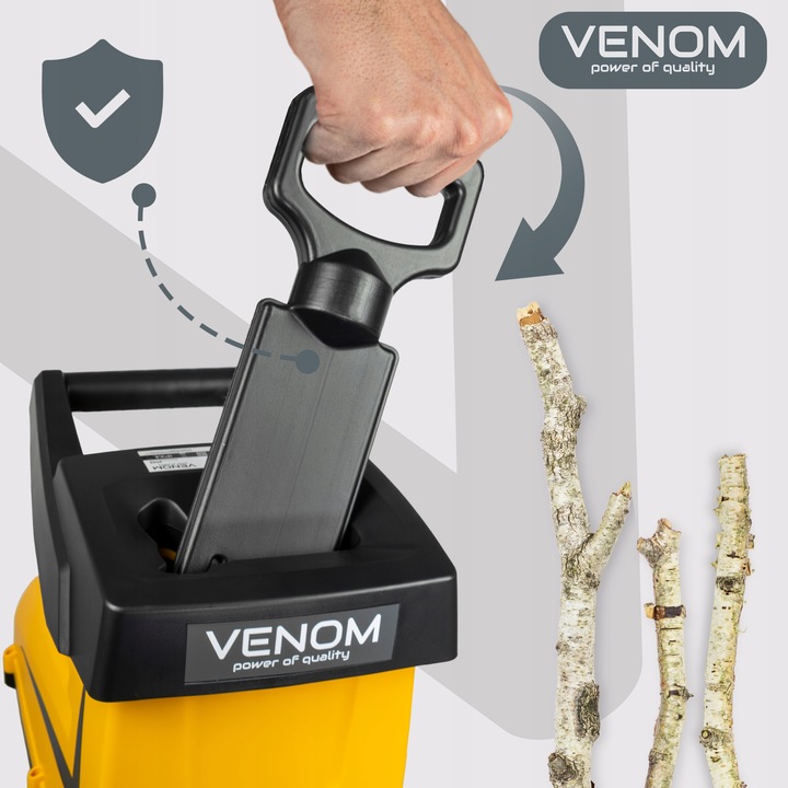 ELEKTRYCZNY ROZDRABNIACZ VENOM RĘBAK DO GAŁĘZI PRO MOCNY SILNIK 2X