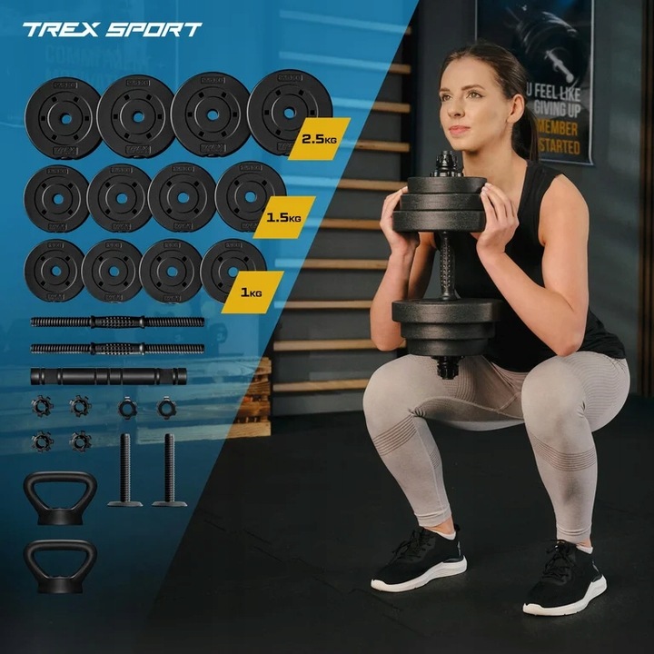 Hantle regulowane 20kg zestaw hantli 2x10kg gryf kettlebell Trex Sport